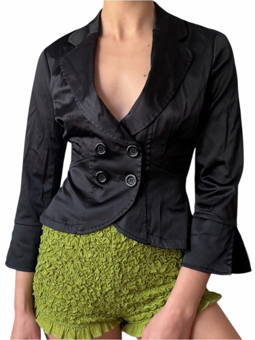 Vintage Y2K Charlotte Russe Black Fitted Blazer‎ Cropped Double Button